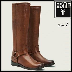 Frye Phillip Harness Tall Cognac brown leather Boots size 7